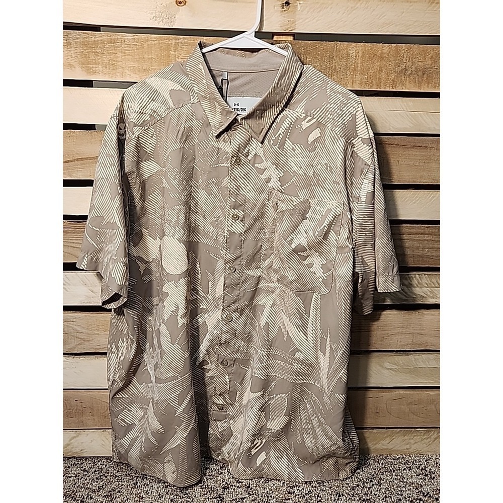 New Men's 2XL Big & Tall Under Armour Dockside Button Up Short Sleeve Fish Shirt